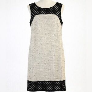 Ann Taylor Dress Women’s 8 Black Ivory Tweed Shift Sleeveless Sheath Lace Trim